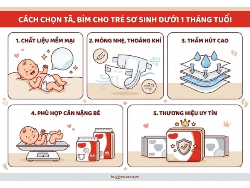 Bí kíp cho các mẹ chọn mua tã, bỉm tốt nhất cho trẻ sơ sinh dưới 1 tháng tuổi