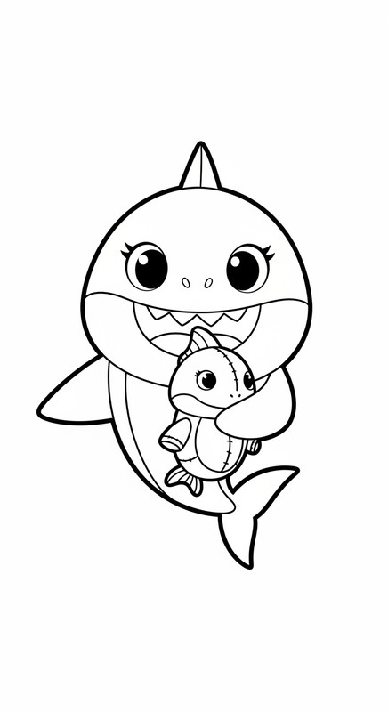 Tranh tô màu cá mập, Baby Shark cute 1
