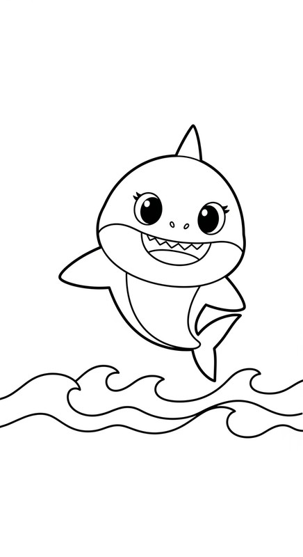 Tranh tô màu cá mập, Baby Shark cute 3