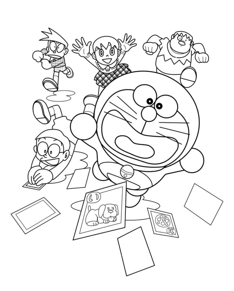 Tranh tô màu Doraemon và các bạn 1