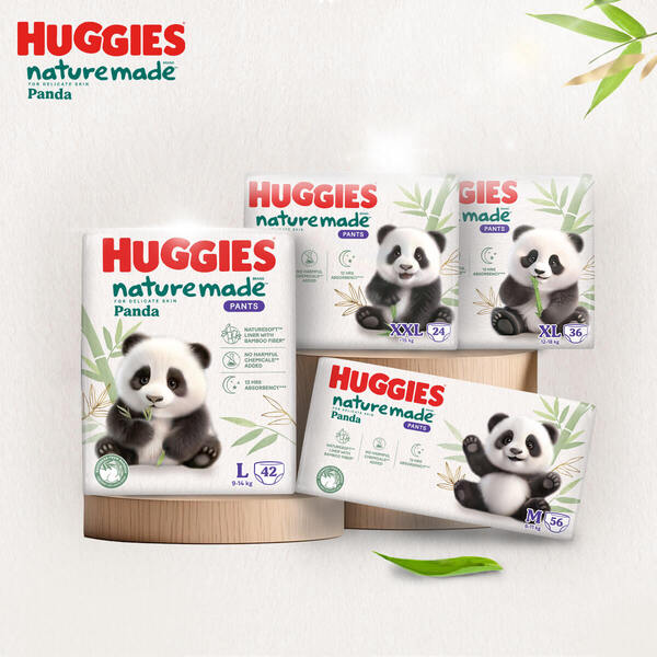 Tã quần Huggies Nature Made Panda sợi tre thiên nhiên lành tính, kháng khuẩn