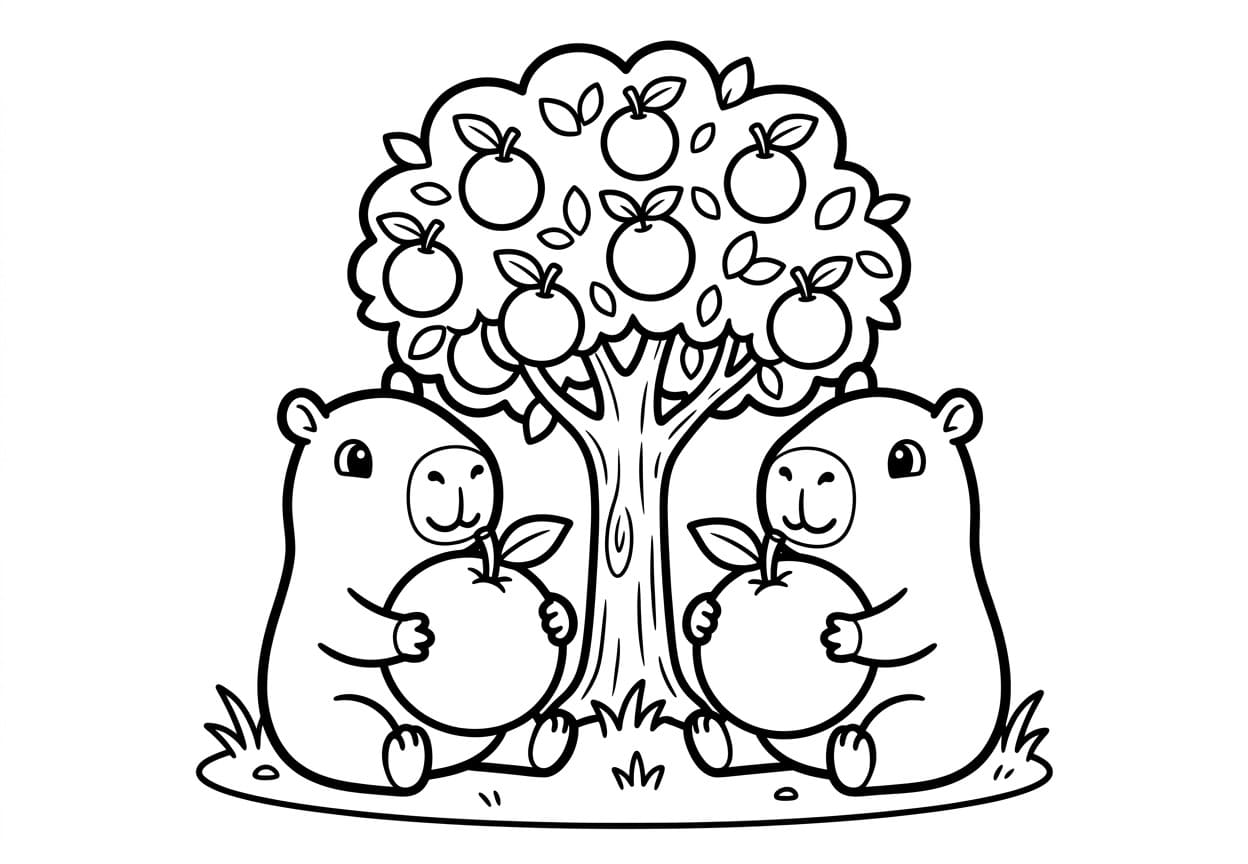 tranh tô màu capybara chibi cute 4