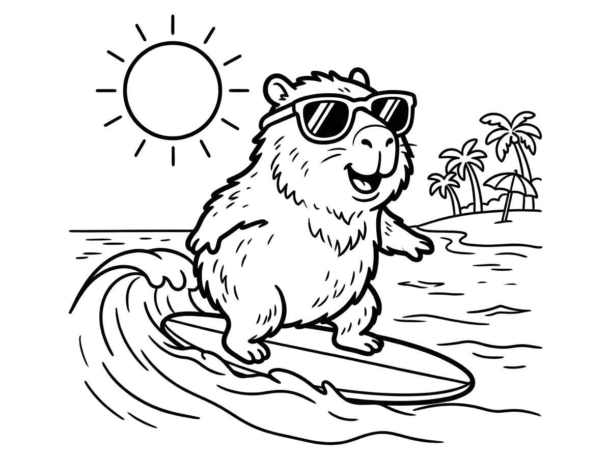 tranh tô màu capybara chibi cute 6