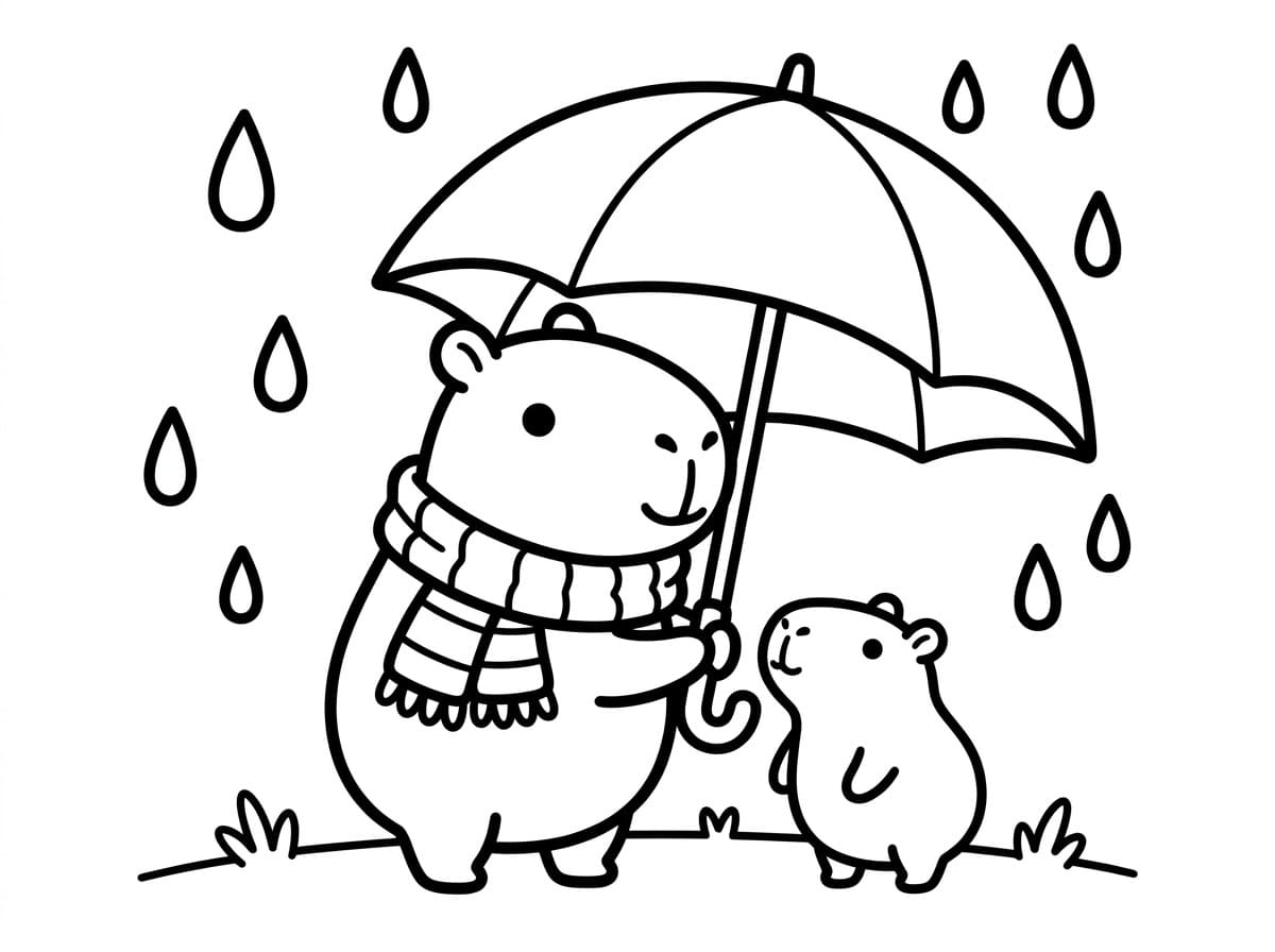 tranh tô màu capybara chibi cute 8