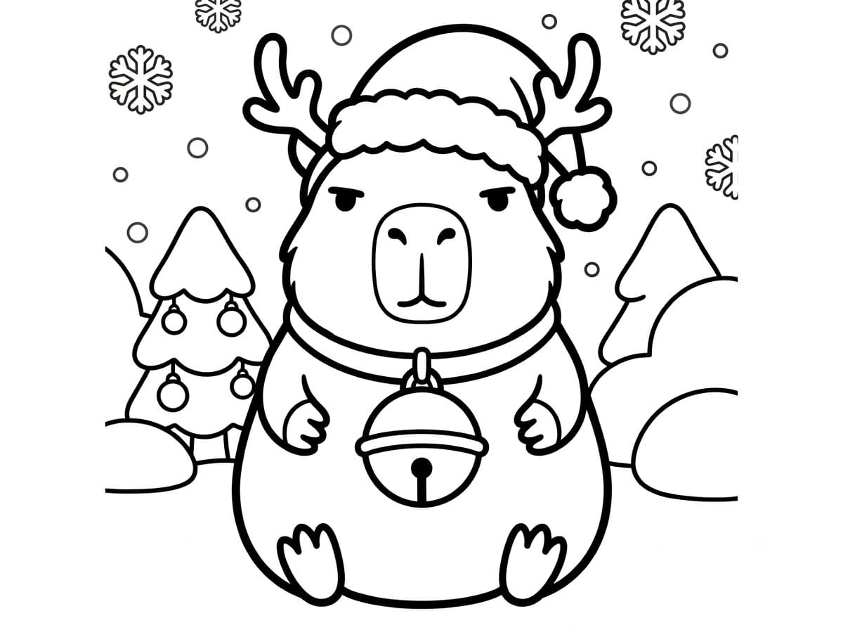 tranh tô màu capybara giáng sinh 3