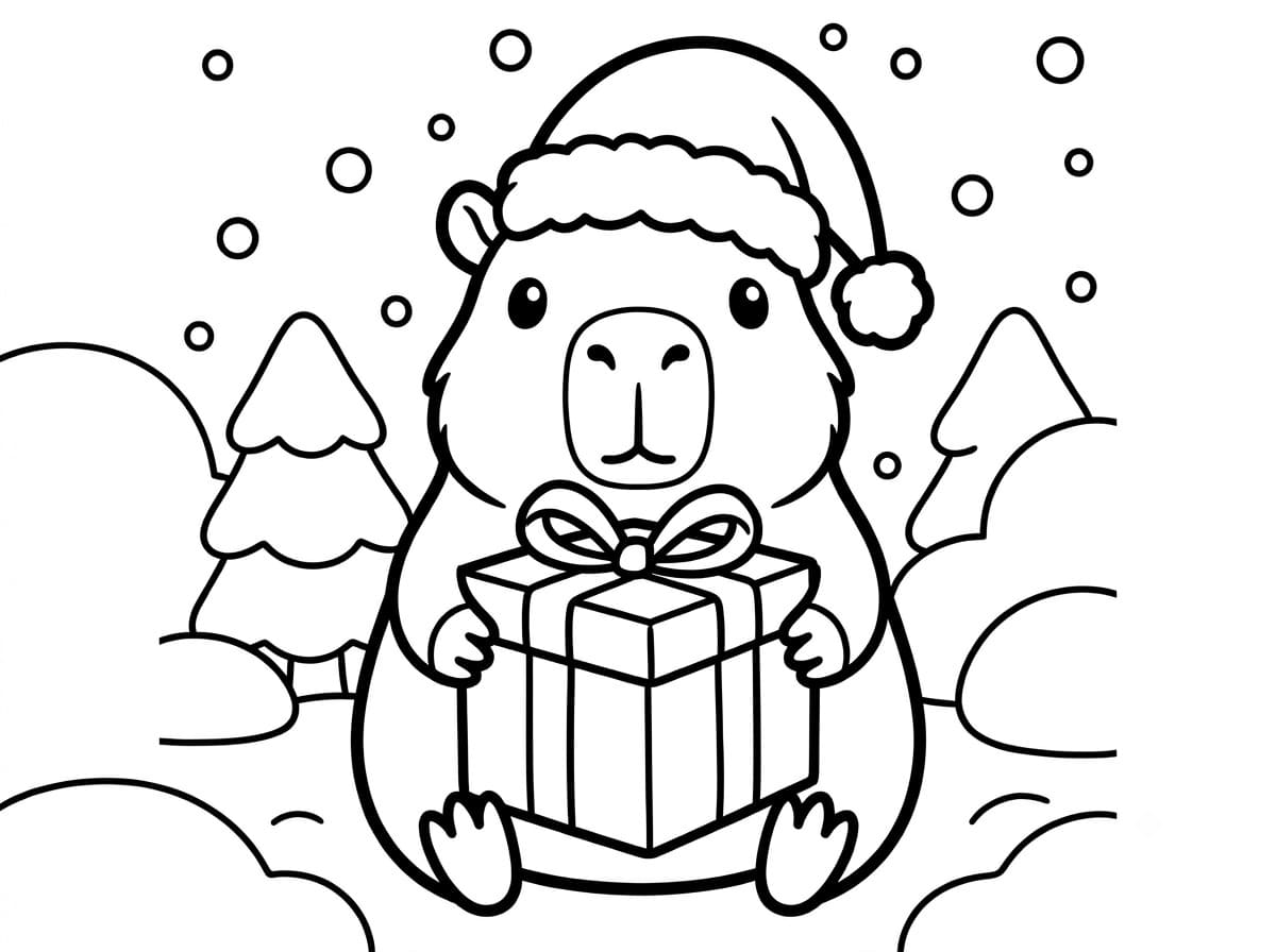 tranh tô màu capybara giáng sinh 6
