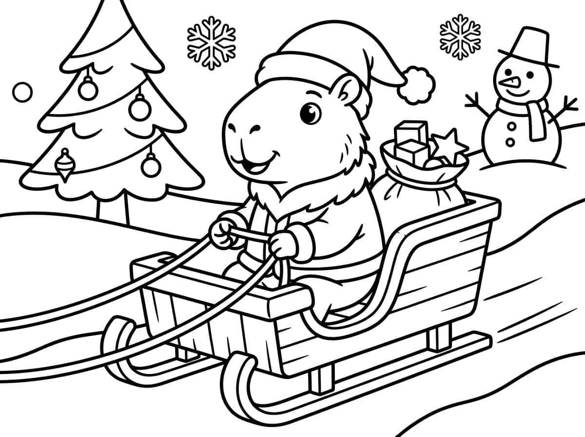 tranh tô màu capybara giáng sinh 8