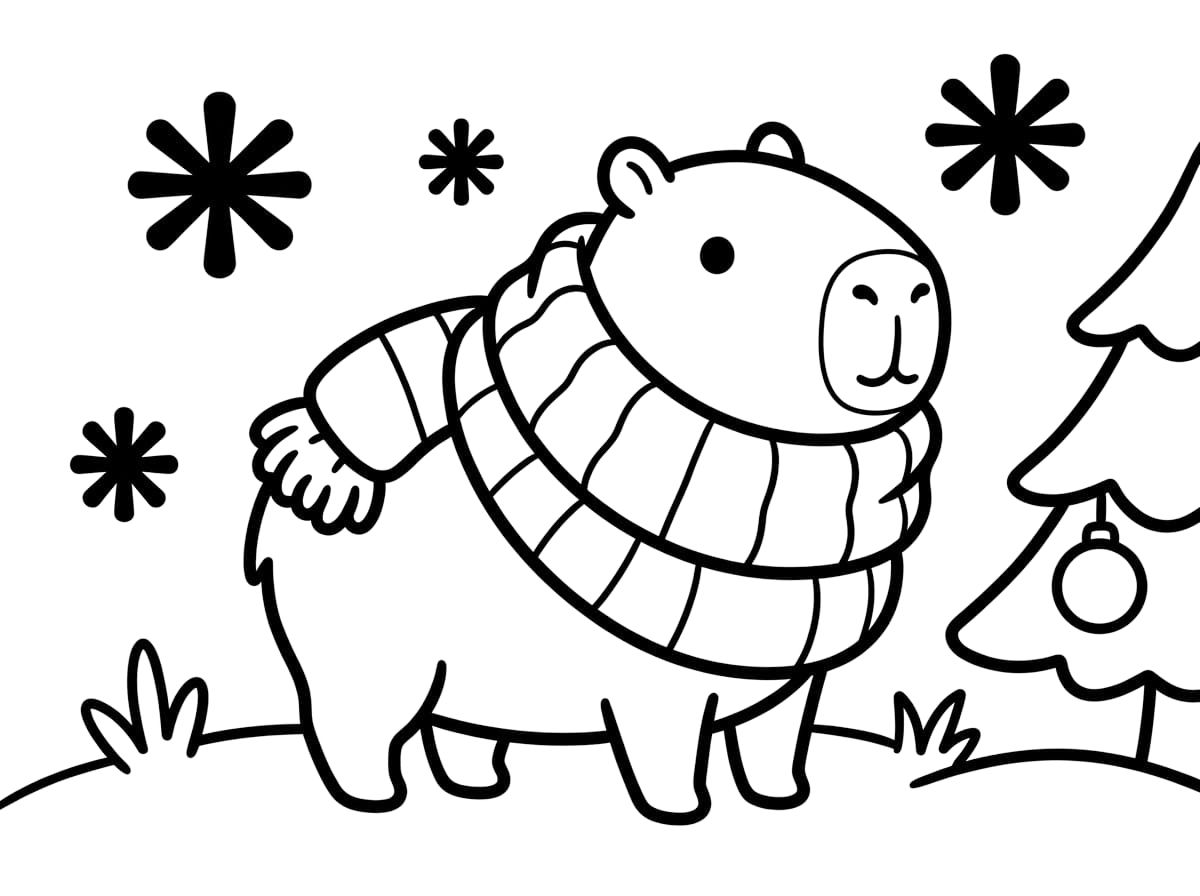 tranh tô màu capybara giáng sinh 10