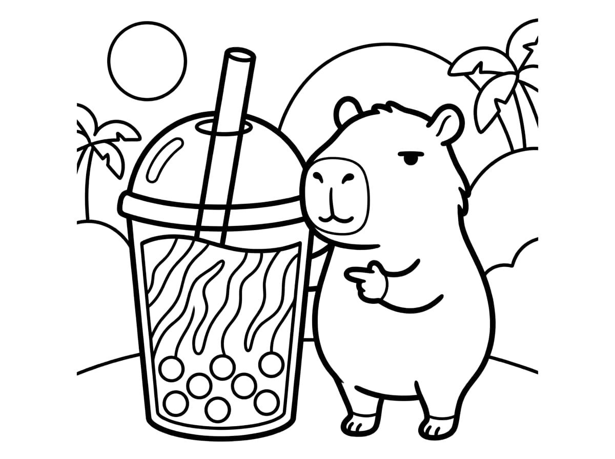 tranh tô màu capybara trà sữa 1