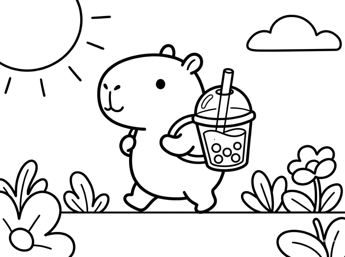 tranh tô màu capybara trà sữa 2