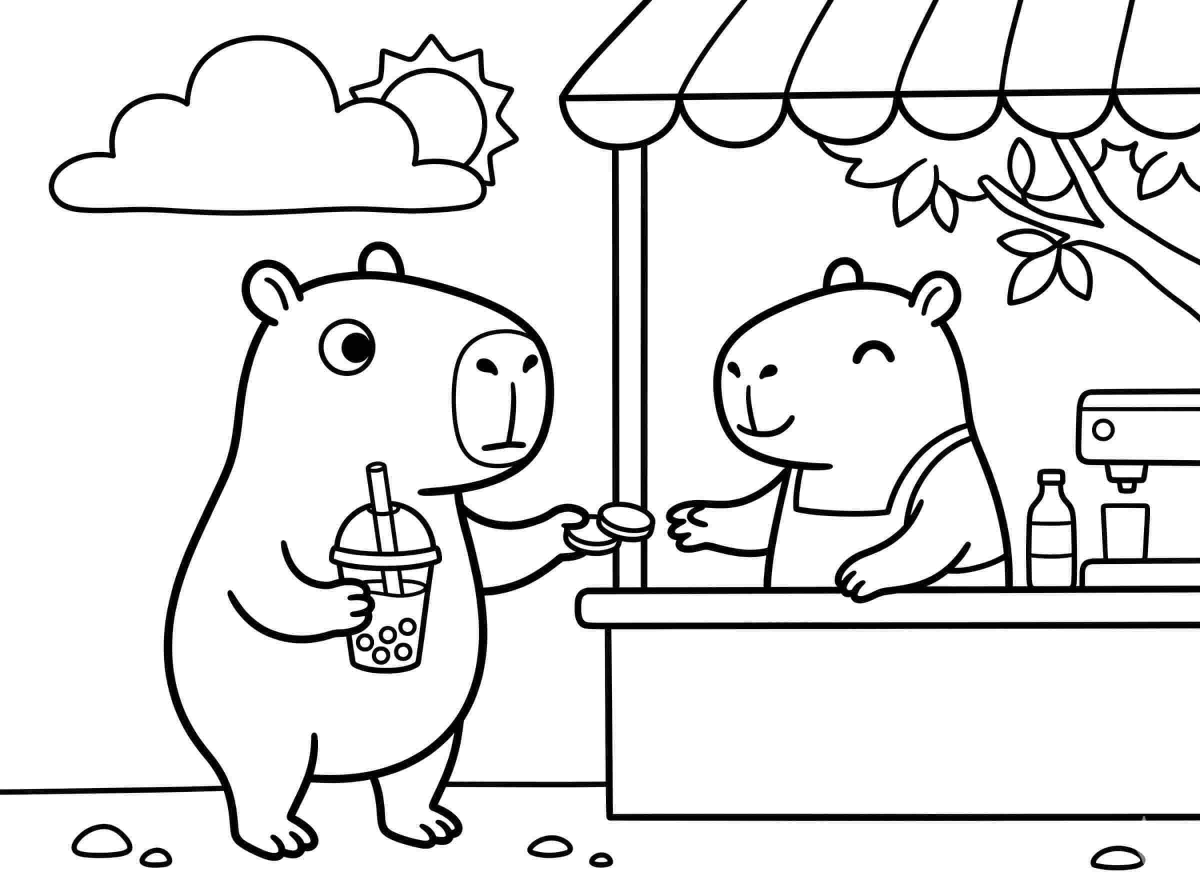 tranh tô màu capybara trà sữa 4