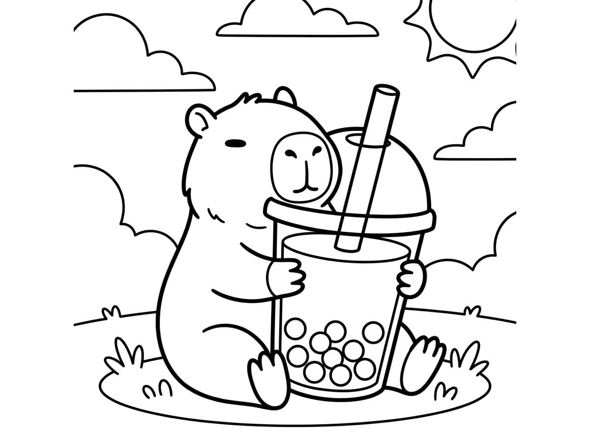 tranh tô màu capybara trà sữa 5