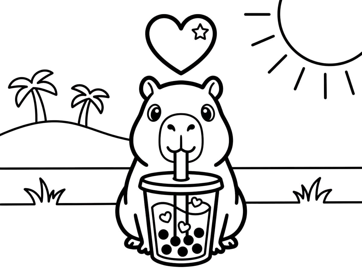 tranh tô màu capybara trà sữa 6