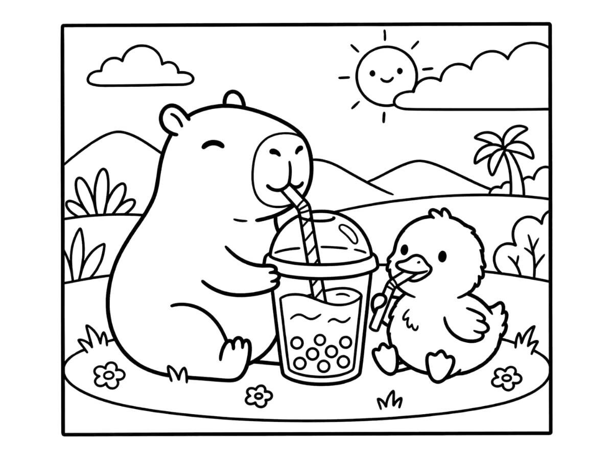 tranh tô màu capybara trà sữa 8