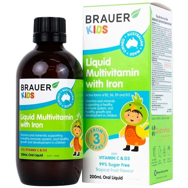 Vitamin tổng hợp cho bé Brauer Kids Liquid Multivitamin with Iron