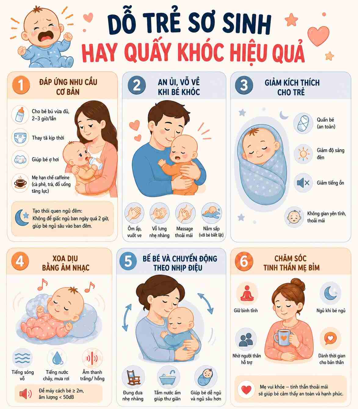 Cách dỗ trẻ sơ sinh quấy khóc hiệu quả tại nhà