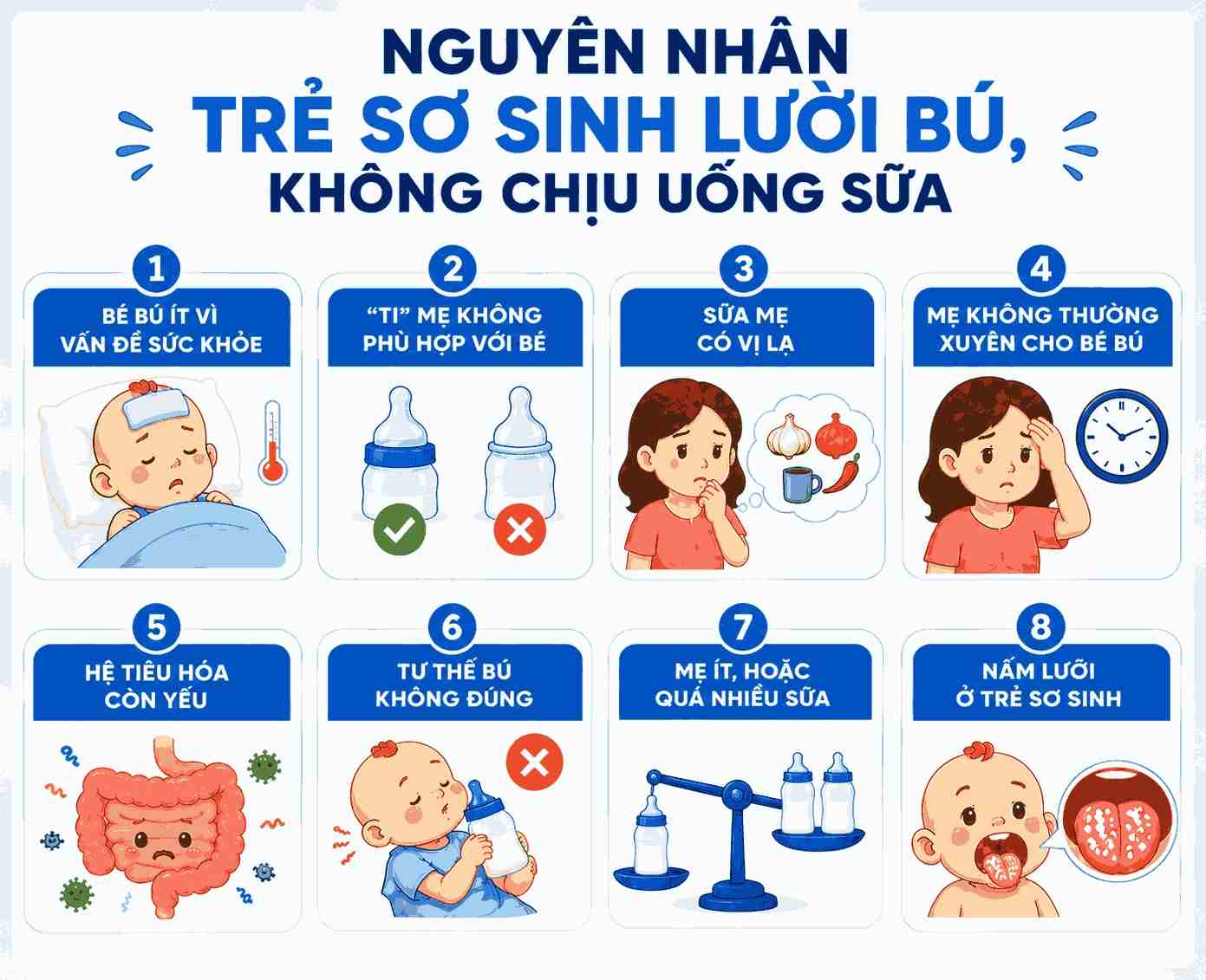 Nguyên nhân trẻ sơ sinh lười bú