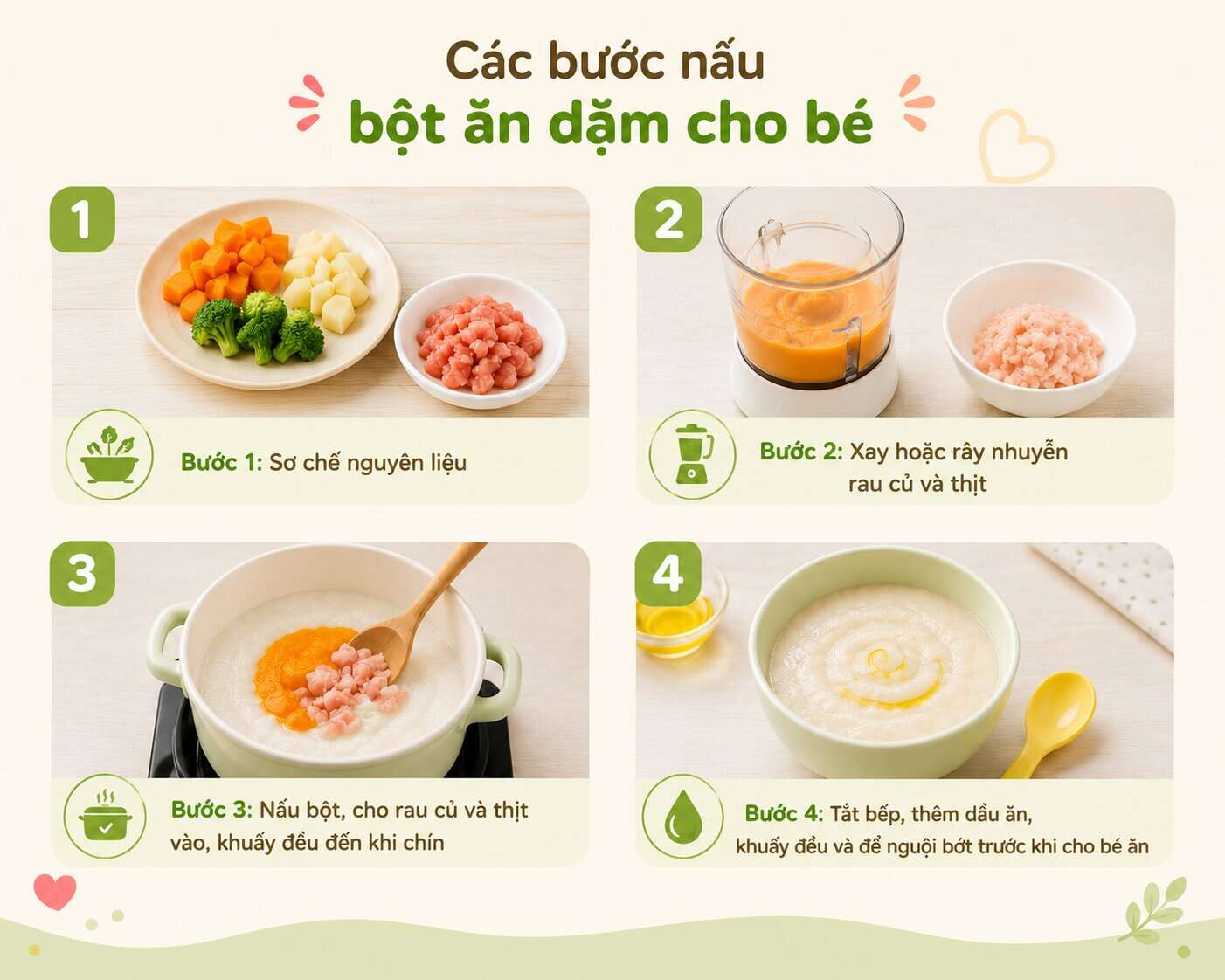 các bước nấu bột ăn dặm cho bé