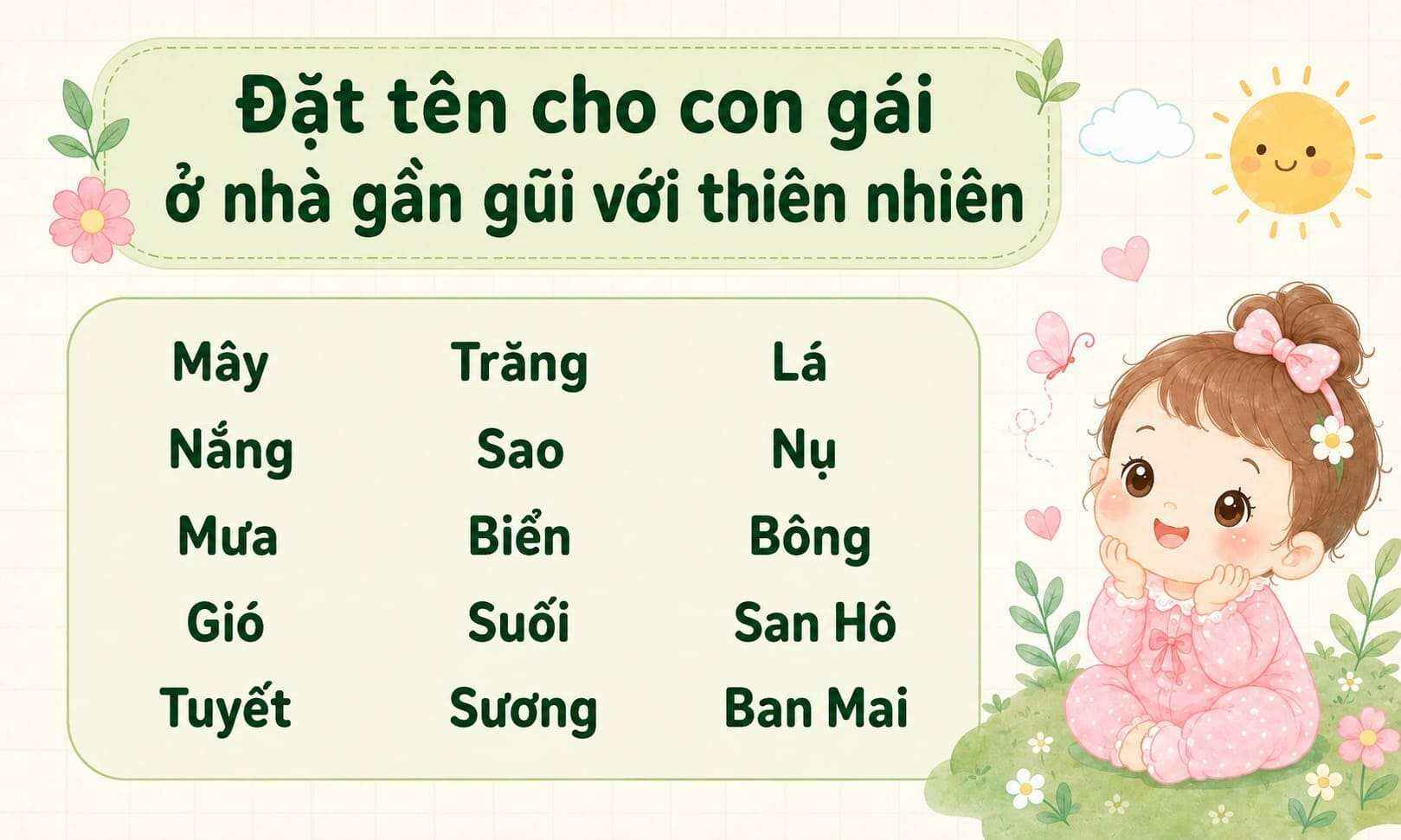 Những tên gọi ở nhà cho bé gái lấy cảm hứng từ thiên nhiên