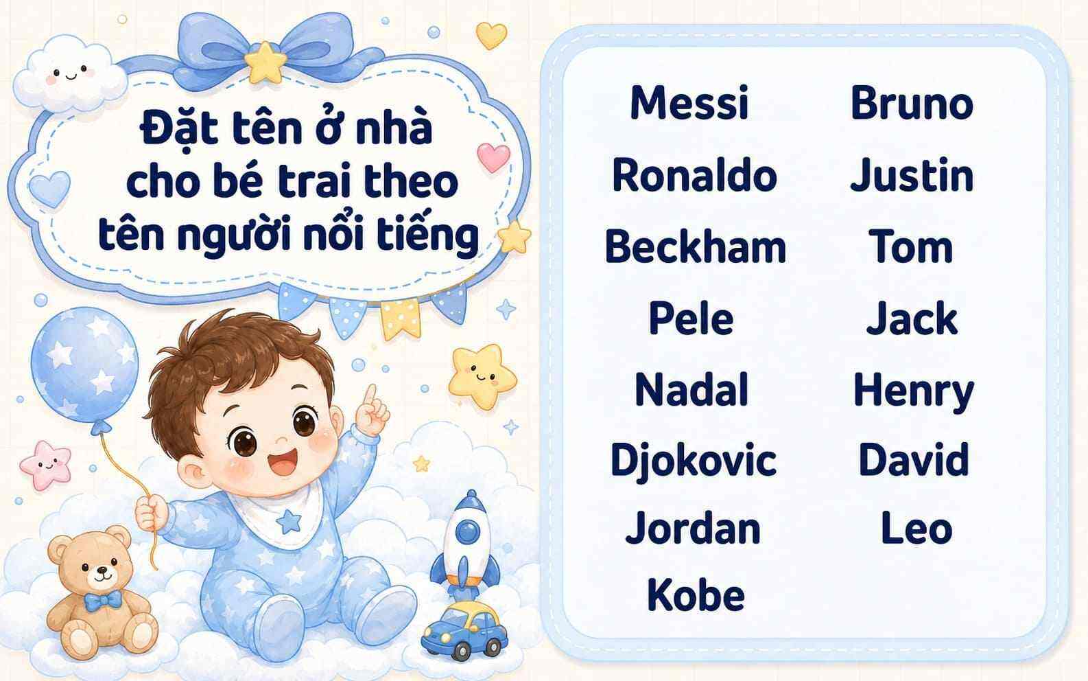 Những tên ở nhà cho bé trai lấy cảm hứng từ người nổi tiếng