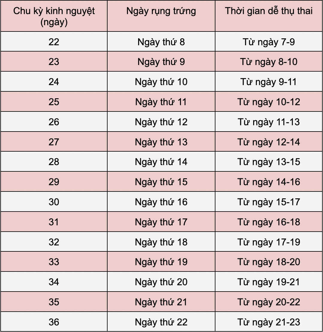 Cách tính ngày rụng trứng theo chu kỳ kinh nguyệt